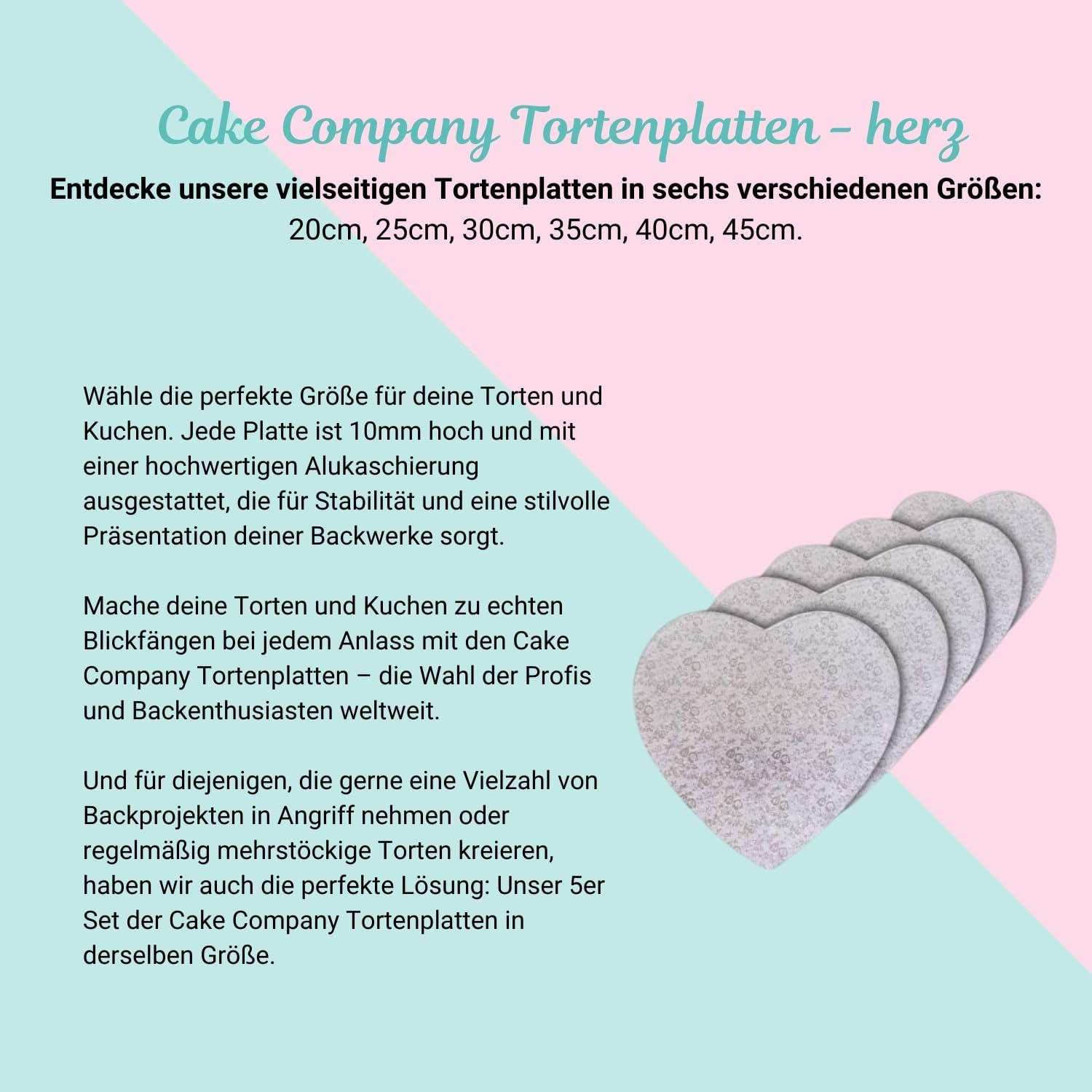 Tortenplatte Herz 450 x 10 mm silber